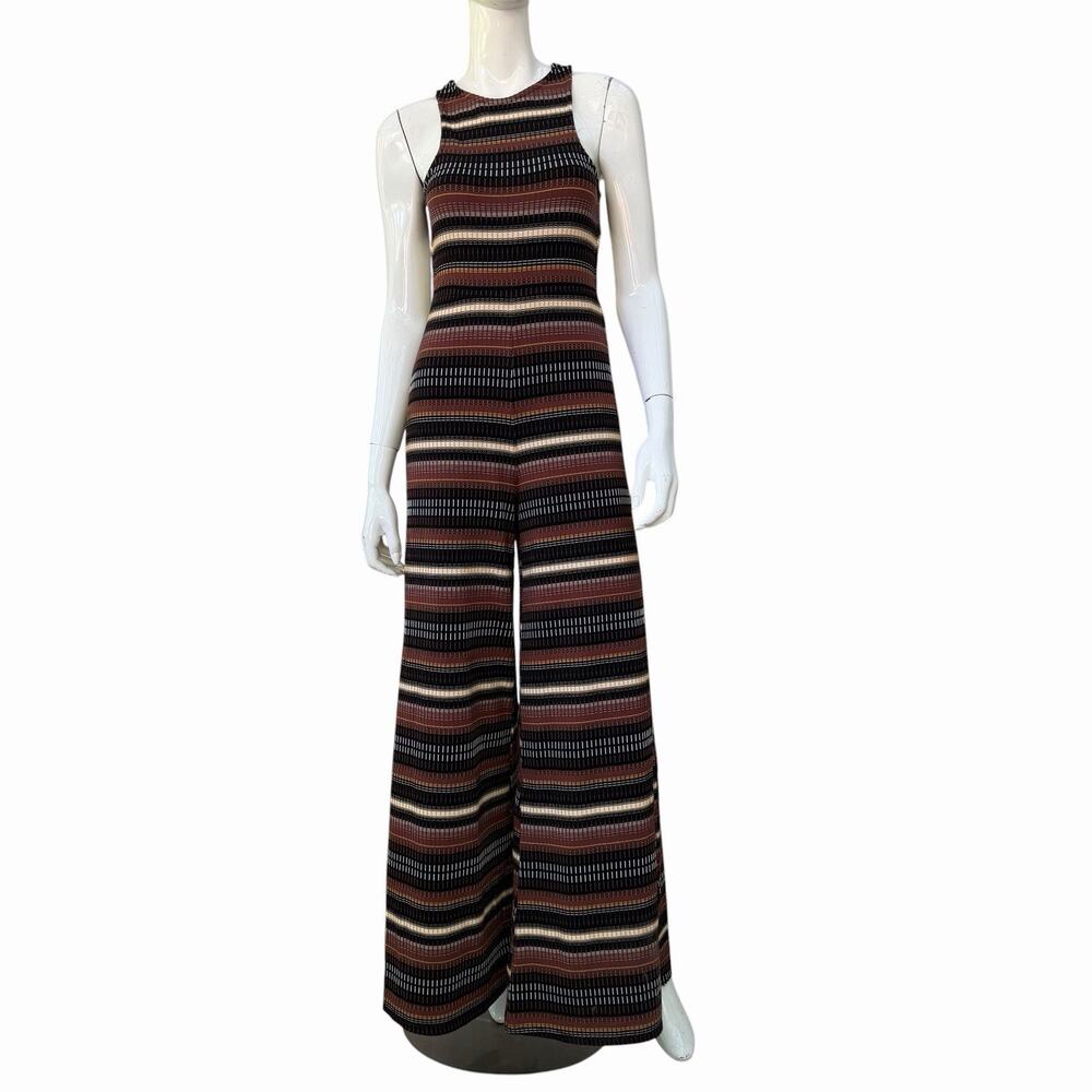 Free People Jumpsuit, 70’s Inspired Brown & Black, Flare Leg, Stretchy, Small